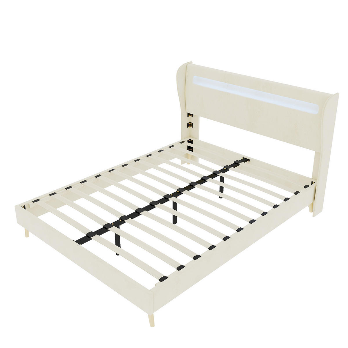 POLSTERBETT 160/200 cm DE-32987 mit LED-Kopfteil und Matratze Beige - Beige, Metall (160/200cm) - ComfortXL