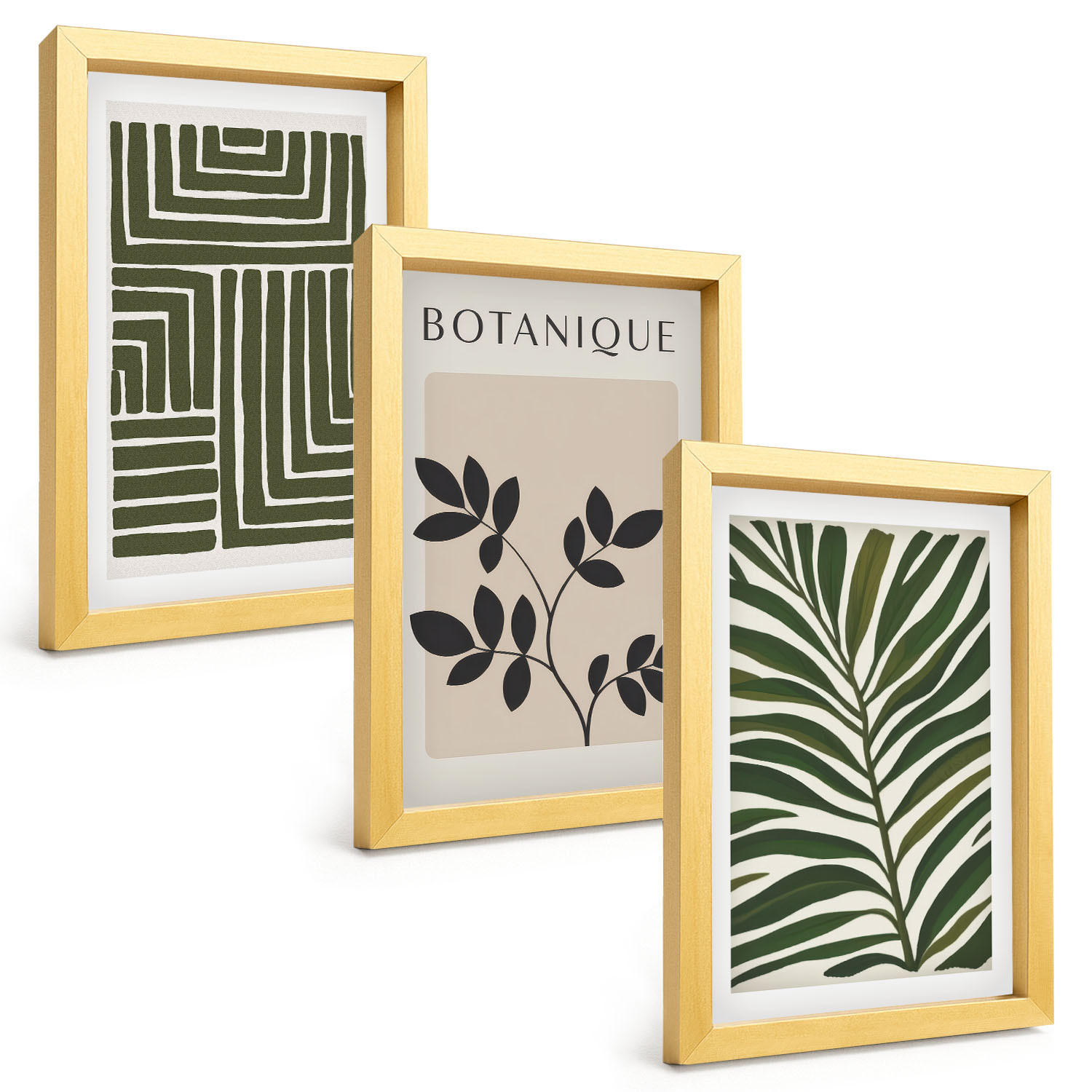 BILDER SET 3er Set - 20x30 cm Goldrahmen - Botanischer Boho-Minimalismus - Goldfarben, Kunststoff (20/30cm) - TULUP