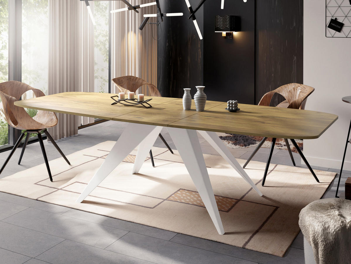 ESSTISCH Fatina rechteckig ausziehbar, Lancelot Eiche 180-218/90/76 cm - Eichefarben/Weiß, Holzwerkstoff/Metall (180/90/76cm) - WFL GROUP