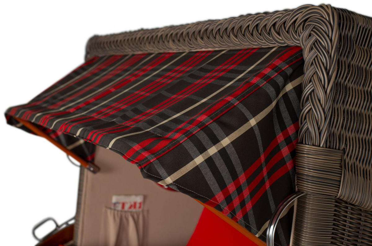 STRANDKORB Komplettset: Ammersee Mahagoni Bullauge - PE grau - Modell 529 - Beige/Rot, Holz/Kunststoff (125/165/80cm) - bene living