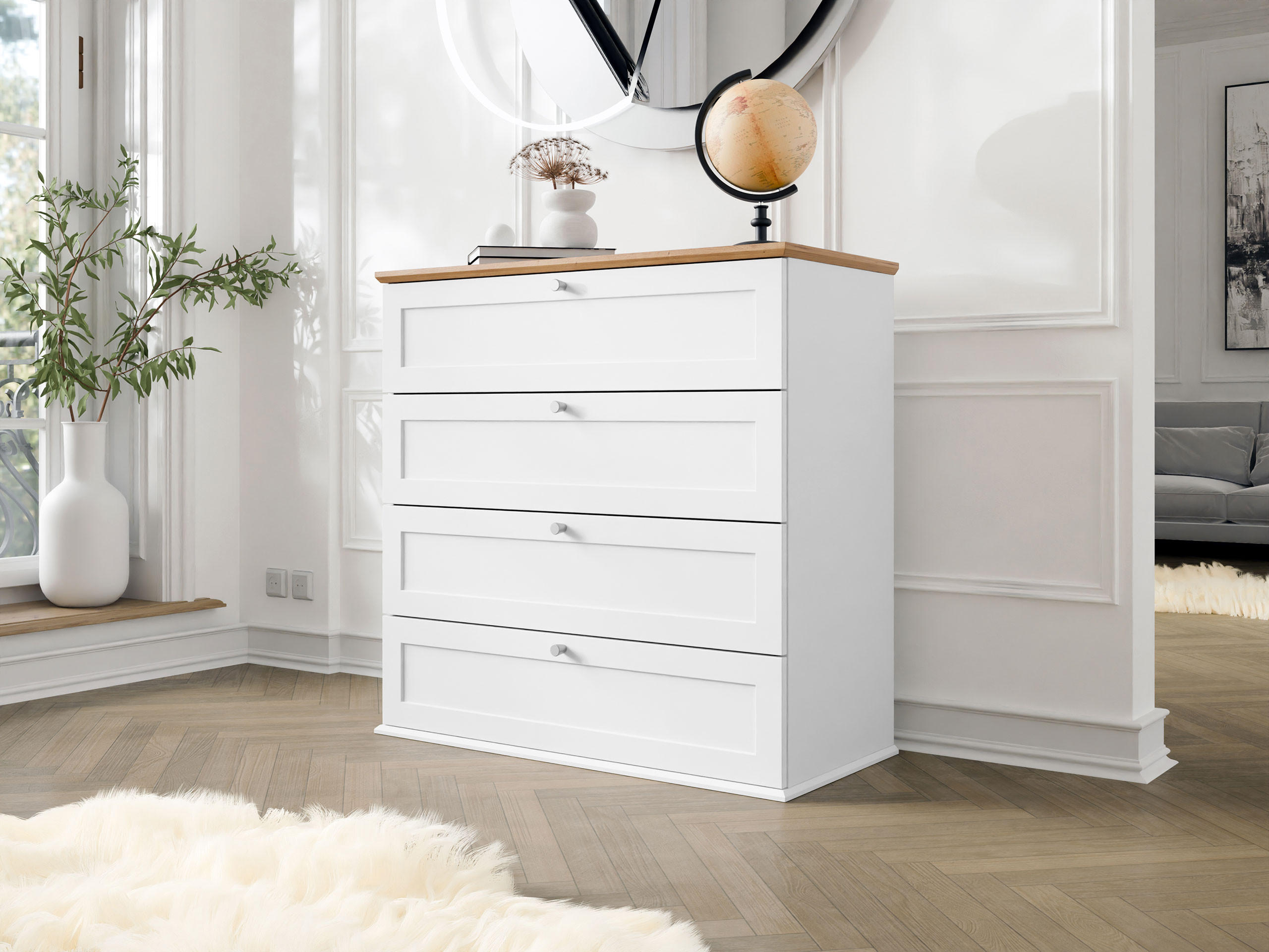 KOMMODE Gacoris 4SZ - Hellgrau/Weiß, Holzwerkstoff/Kunststoff (92/91/43cm) - MIRJAN24