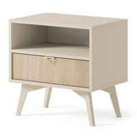 NACHTTISCH TOFINO STO1-1S Holzbeine Beige Fischgrätenmuster - Eichefarben/Beige, Holz/Holzwerkstoff (54/54/38cm) - Komodee
