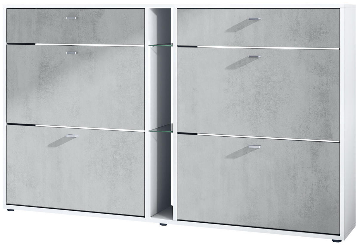 SCHUHSCHRANK Today Fronten in Beton Oxid Optik - Hellgrau, Holzwerkstoff (155.5/95/28cm) - Vladon