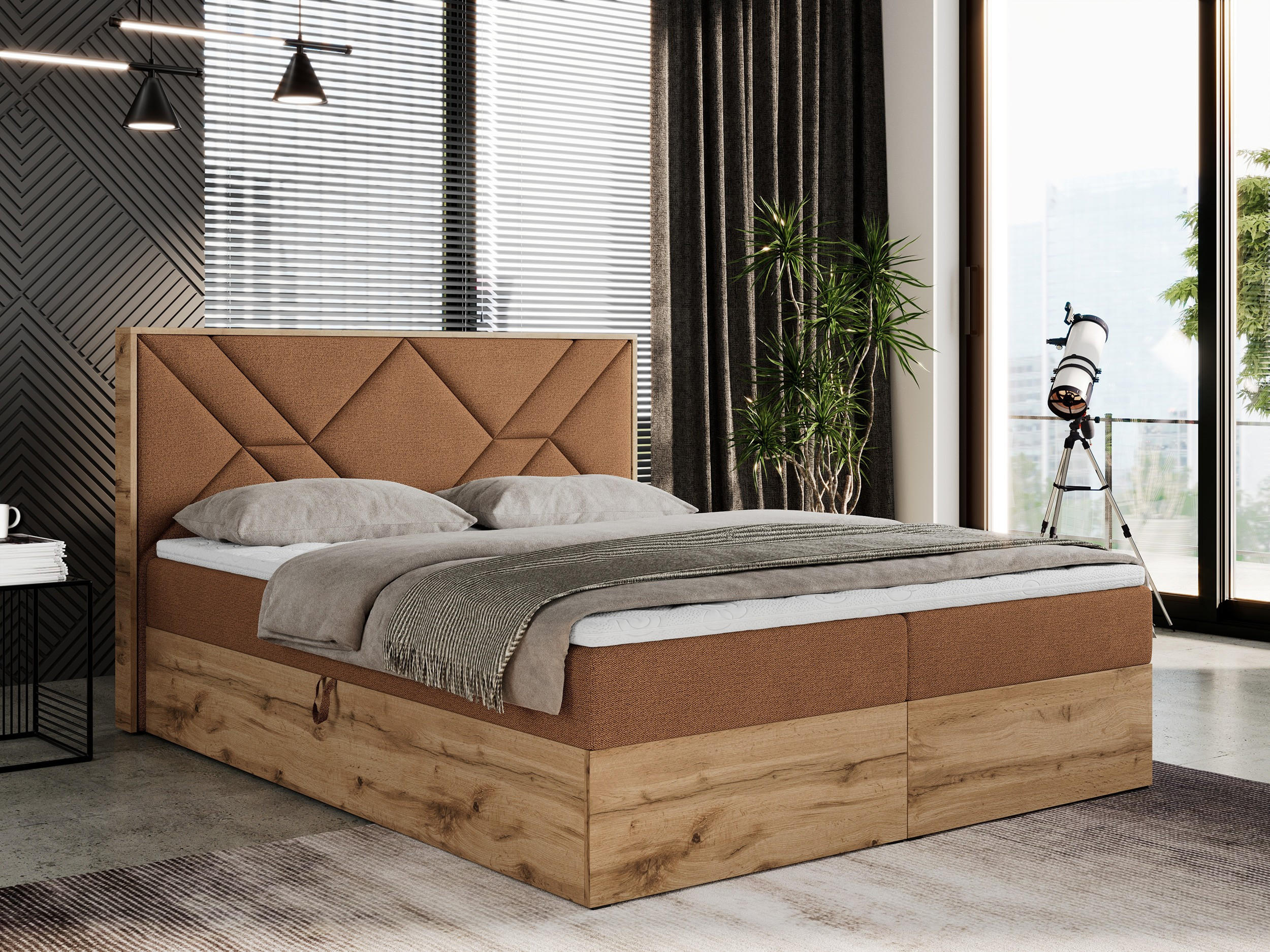 BOXBETT GUNAR - 180/200 Orange Struktur - H4 - Orange, Holz/Textil (180/200cm) - MKS