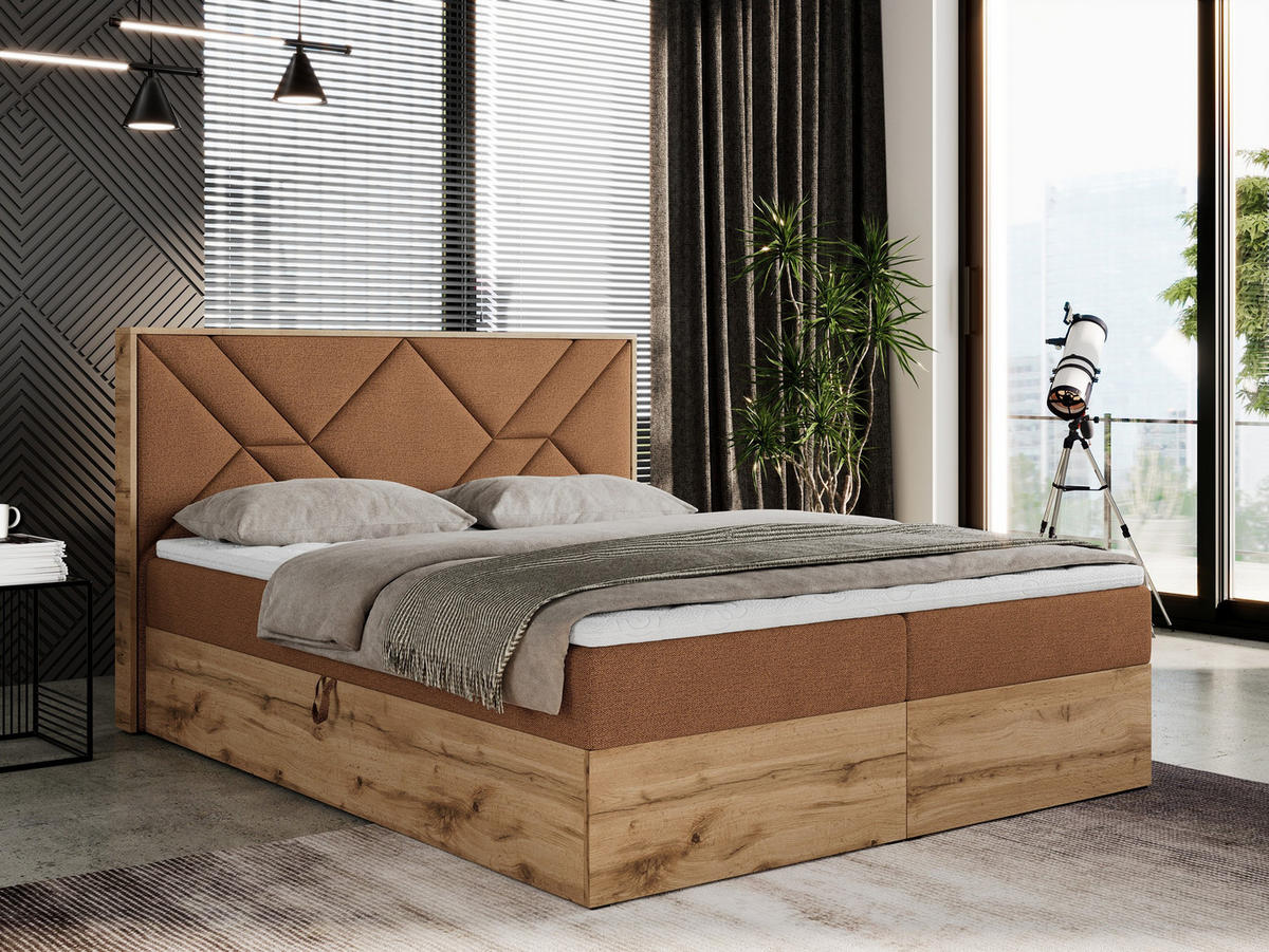 BOXBETT GUNAR - 120/200 Orange Struktur - H3 - Orange, Holz/Textil (120/200cm) - MKS