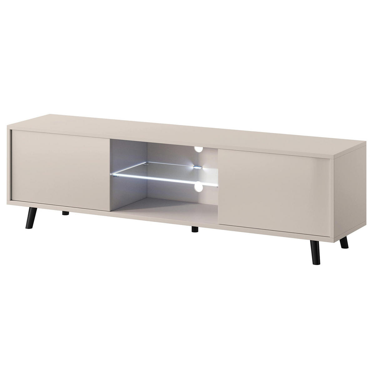 TV stolek LEFYR šedobéžový s LED a přihrádkami 140 cm - černá/šedohnědá, kompozitní dřevo (140/30/31.3cm) - Selsey