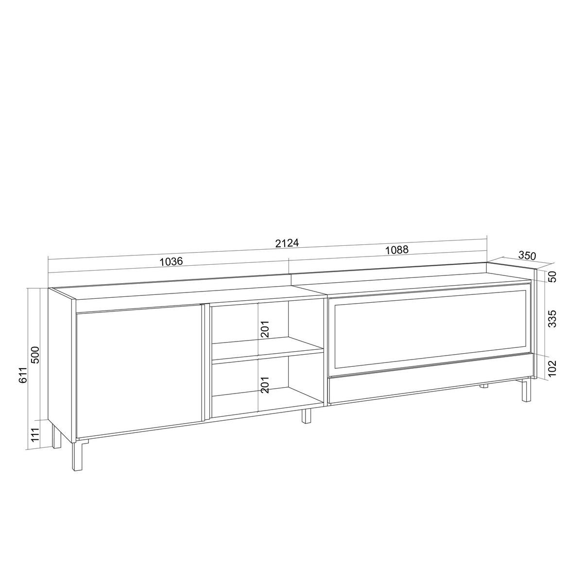 LOWBOARD, Schwarz und Eiche, 212/35/61cm, Kamin mit Feuereffekt XXL - Schwarz, Holzwerkstoff (212/61/35cm) - Skraut Home