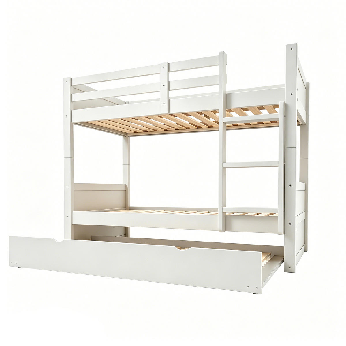 ETAGENBETT 90/200 cm DE-32580 3-in-1 mit Ausziehbett und Geländer Weiß - Weiß, Holz (90/200cm) - ComfortXL