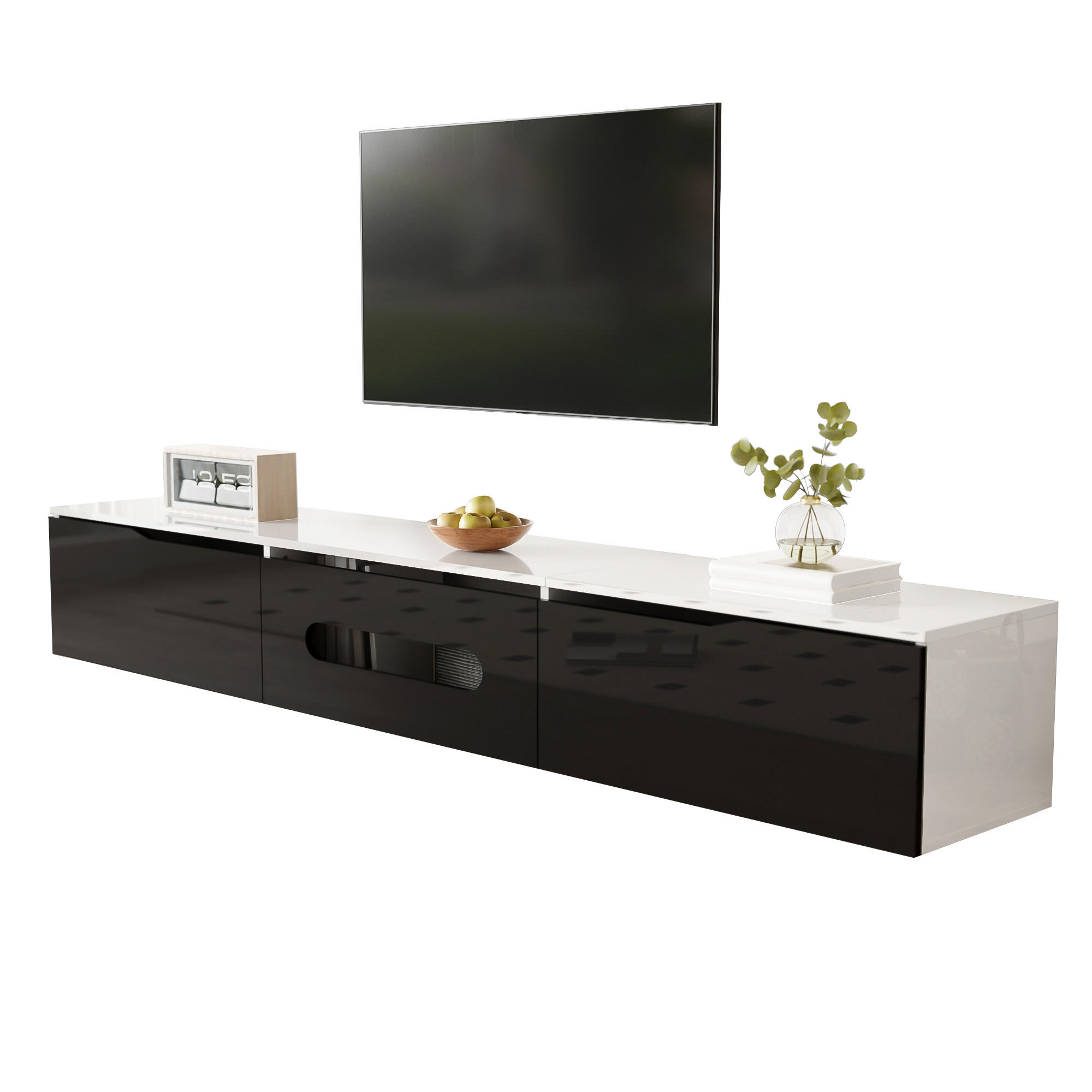 TV-SCHRANK Hochglanz in Schwarz und Weiß 180/35/30 cm - Schwarz, Holzwerkstoff (180/30/35cm) - Redom