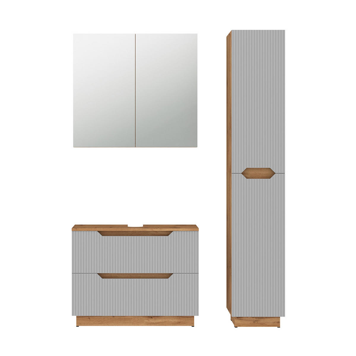 BADMÖBEL-SET Lotta Eiche/grau gestreift 3 Teile - Eichefarben/Grau, Holzwerkstoff (79.6/62.5/32cm) - Vicco