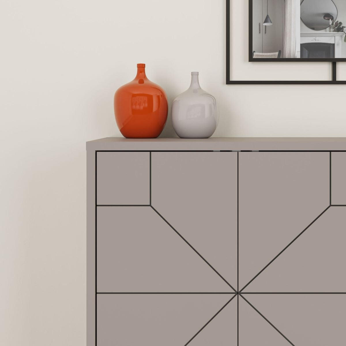 BUFFET mit 4 Türen und dekorierten Türen L123 cm - Dune - Taupe, Holzwerkstoff (35/62.4/123cm) - Calicosy