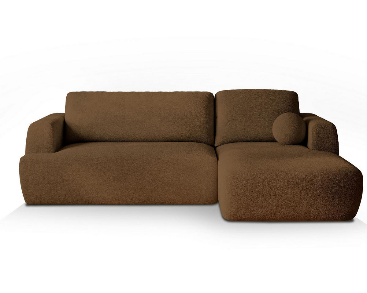 ECKSOFA SENTI N R-S Braun Boucle-Stoff mit Schlaffunktion - Braun, Holz (246/148cm) - MASSENO