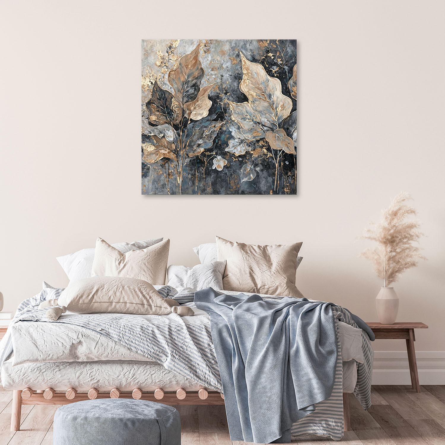 LEINWANDBILD Blätter im Glamour-Stil 40x40cm - Silberfarben, Textil (40/40cm) - Feeby