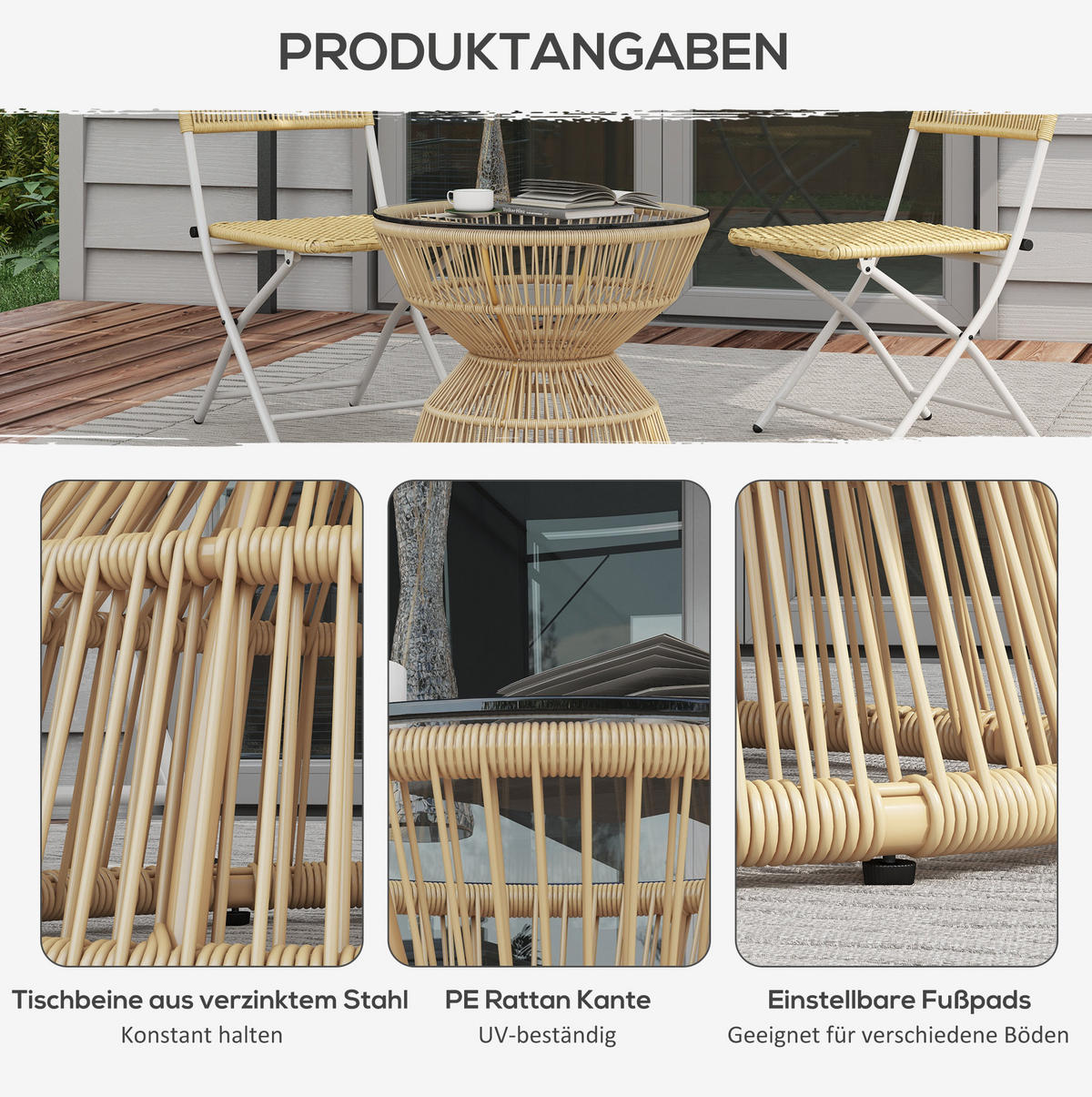 LOUNGETISCH 60/60/50 cm Natur Holzwerkstoff aus Glas mit PE-Rattan-Gestell - Naturfarben, Glas (60/60/50cm) - OKWISH