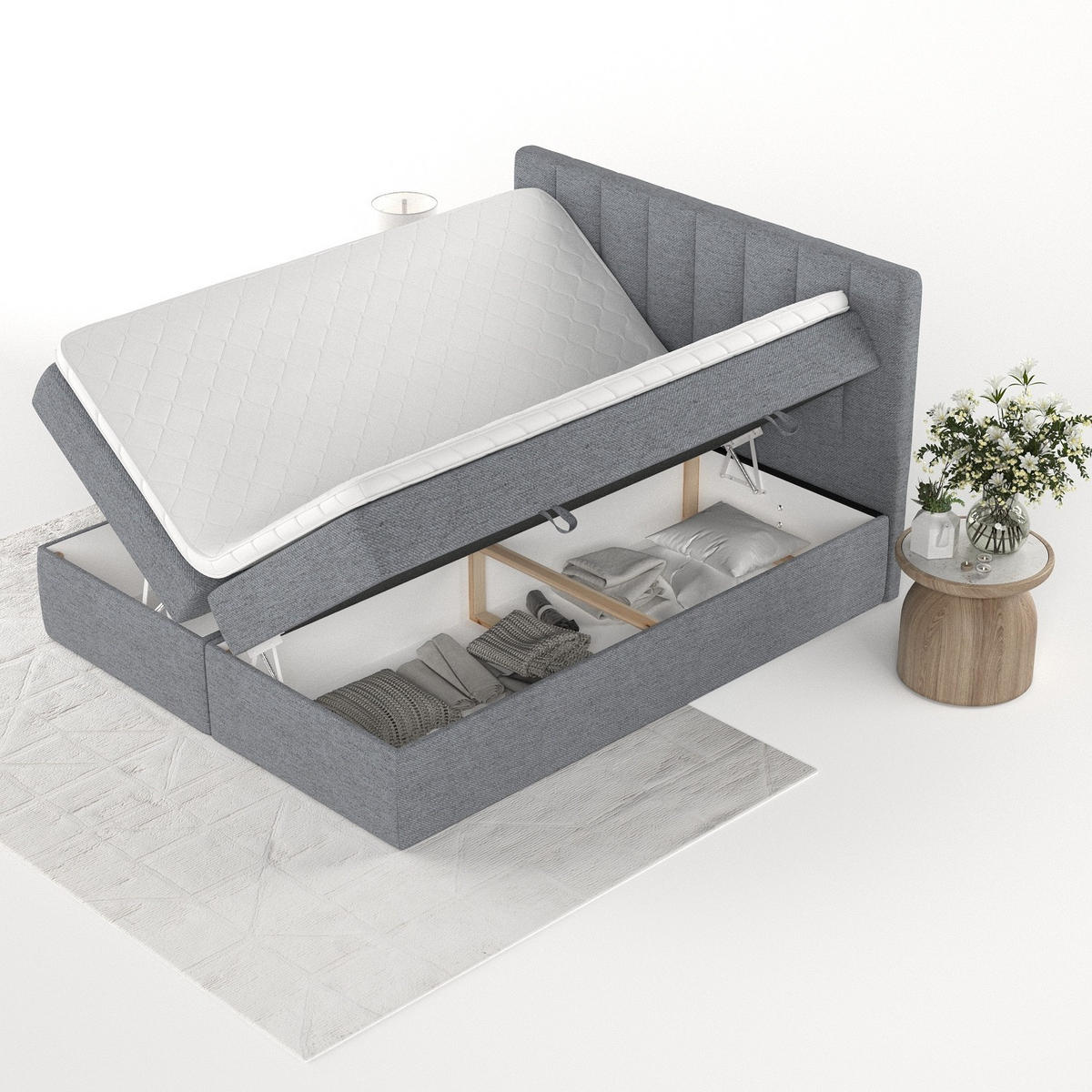 BOXBETT Bari 140/200 cm Grau im Neve Stoff - Grau, Holz/Holzwerkstoff (140/200cm) - AltaBeds