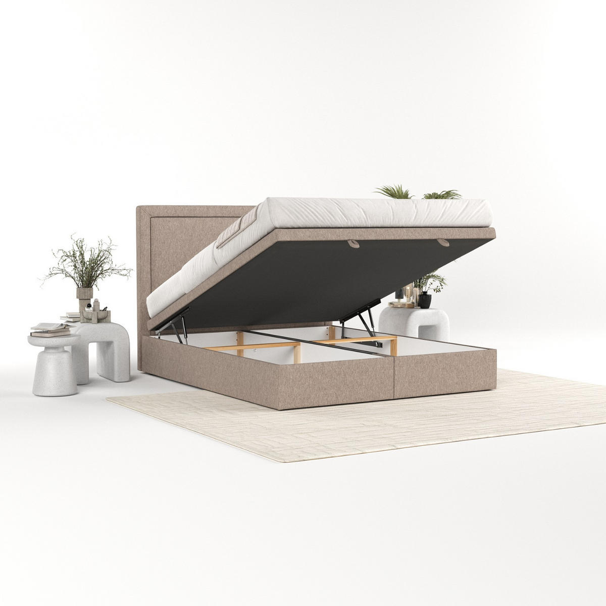 POLSTERBETT Salma mit Stauraum 120/200 cm Beige im Megan Stoff - Beige/Schwarz, Holz/Holzwerkstoff (120/200cm) - AltaBeds