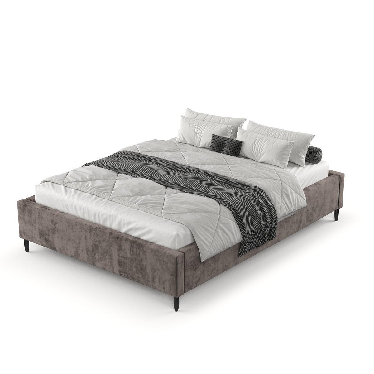 POLSTERBETT Larch Braun 140/200 cm im Chenille-Stoff - Schwarz/Naturfarben, Holz/Holzwerkstoff (140/200cm) - Maison de Reve