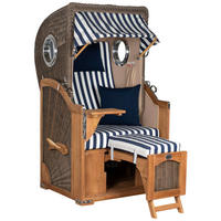 STRANDKORB Düne Single Teak 1-Sitzer - Blau/Braun, Holz/Textil (96/165/80cm) - Mr. Deko