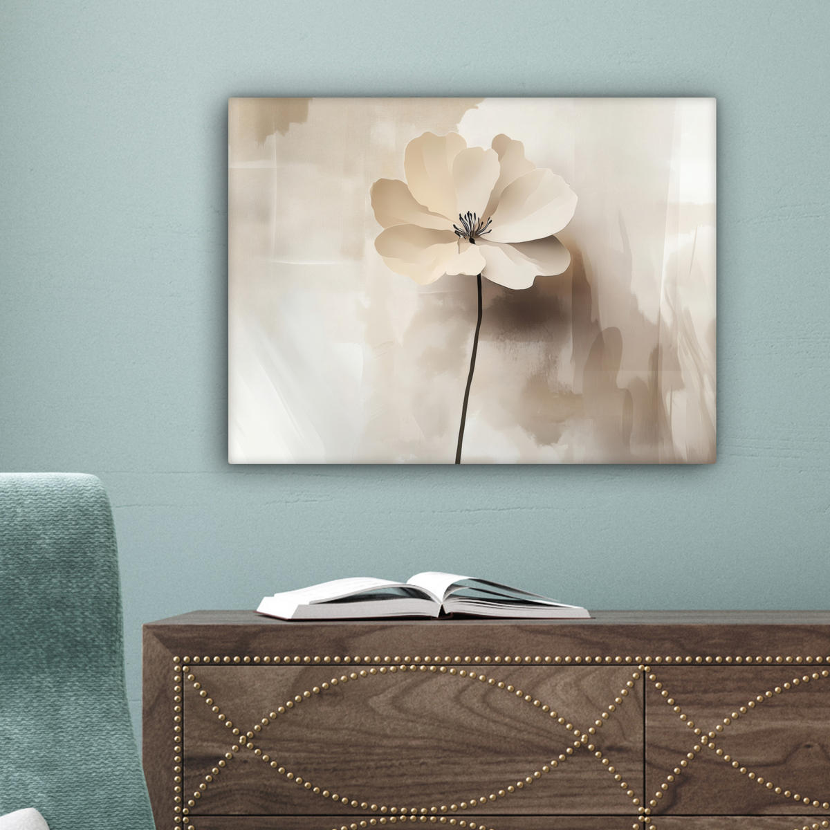 LEINWANDBILD Blume - Beige - Farbe - Schatten 40x30 cm - Creme, Textil (40/30cm) - MuchoWow