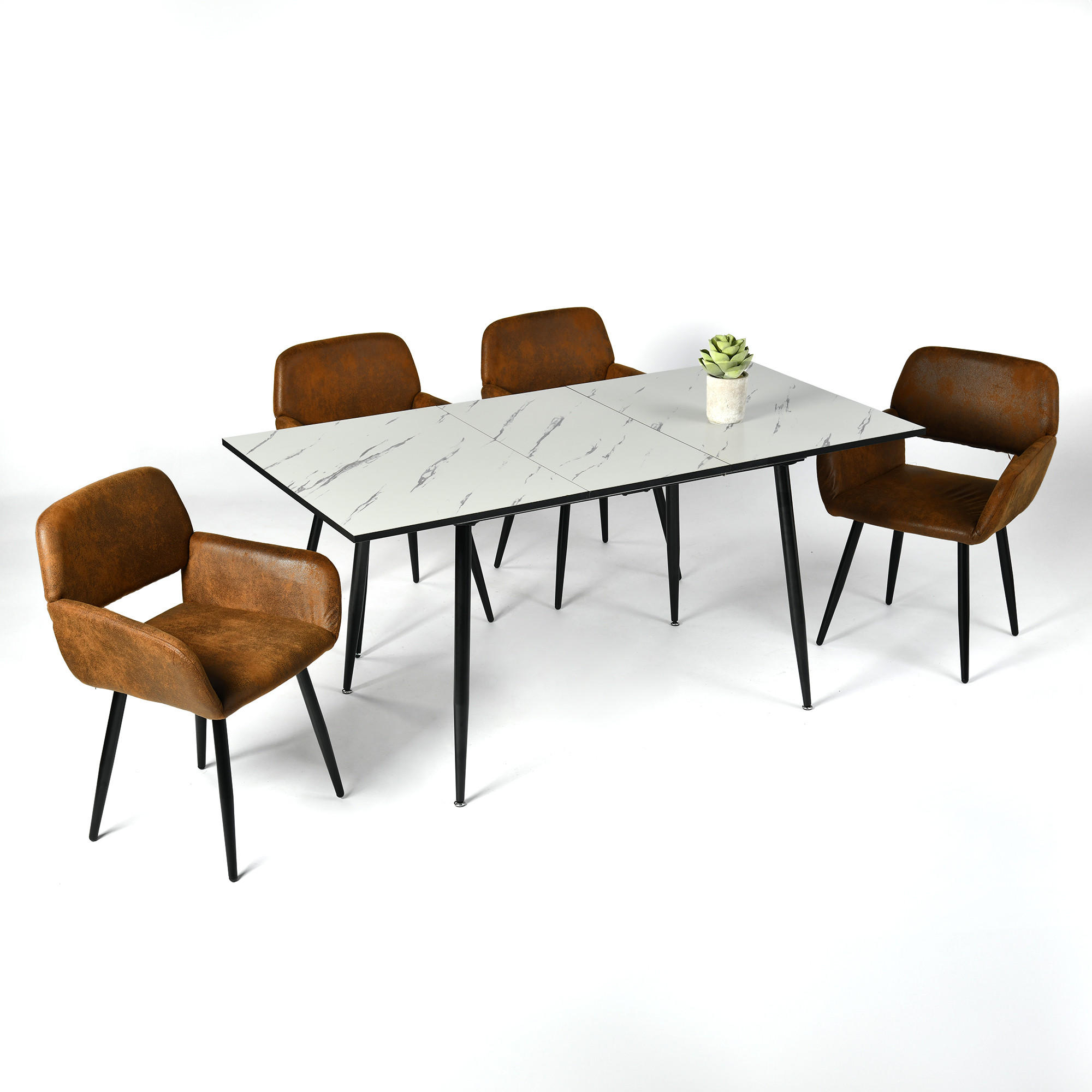 ESSTISCH SET Schwarz und Wildleder - Schwarz/Braun, Holzwerkstoff/Metall (80/75/160cm) - Urban Meuble