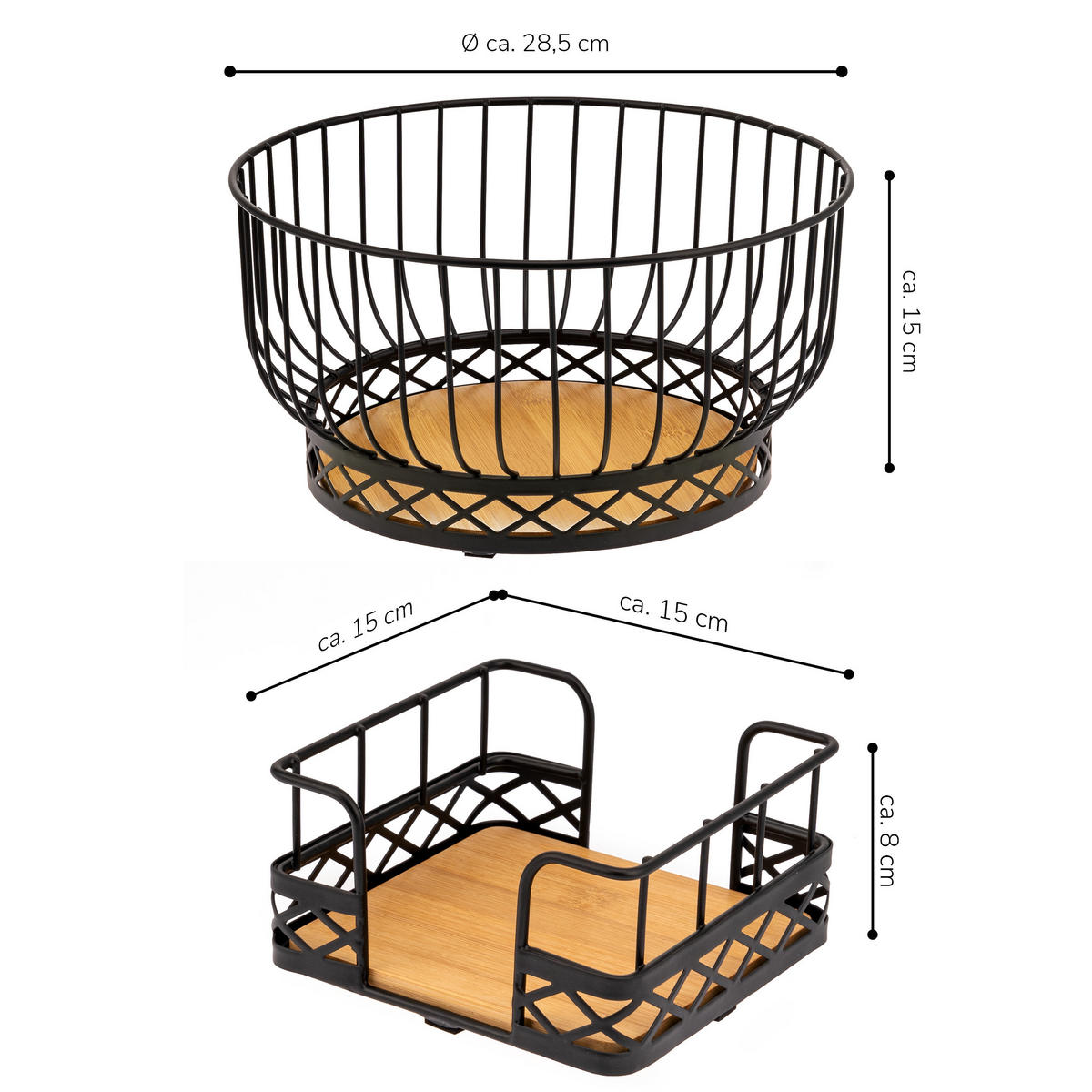 OBSTKORB mit Serviettenhalter, Bambus, Metall, schwarz - Schwarz, Metall (29/15cm) - bremermann