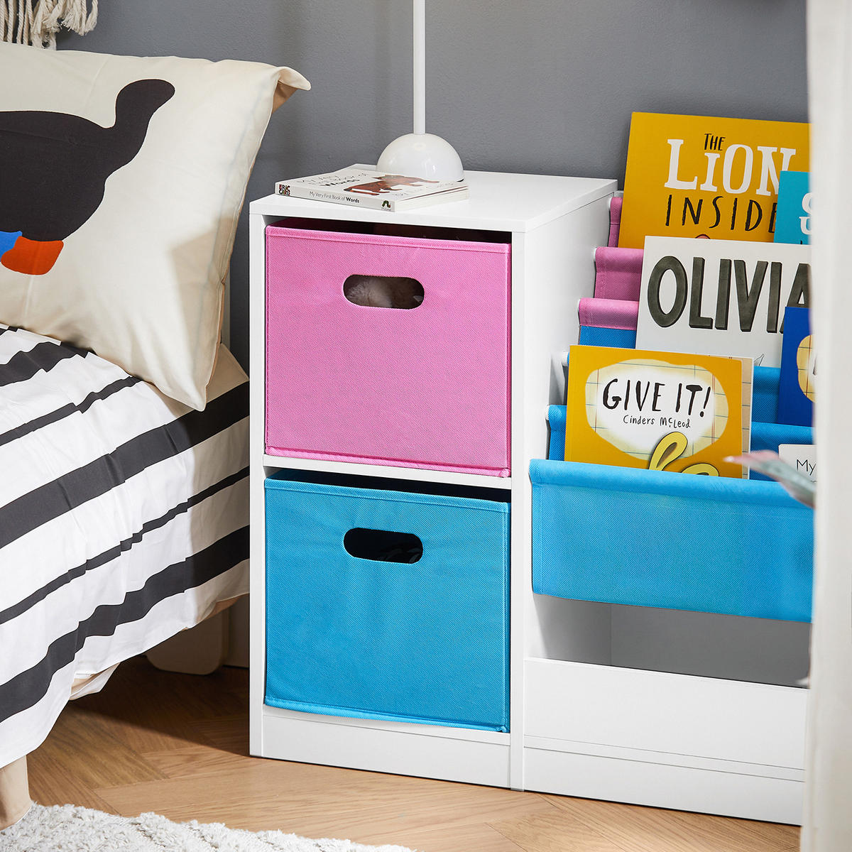 KINDERREGAL mit Boxen Weiß - Blau/Weiß, Holzwerkstoff (80/61/30cm) - SoBuy