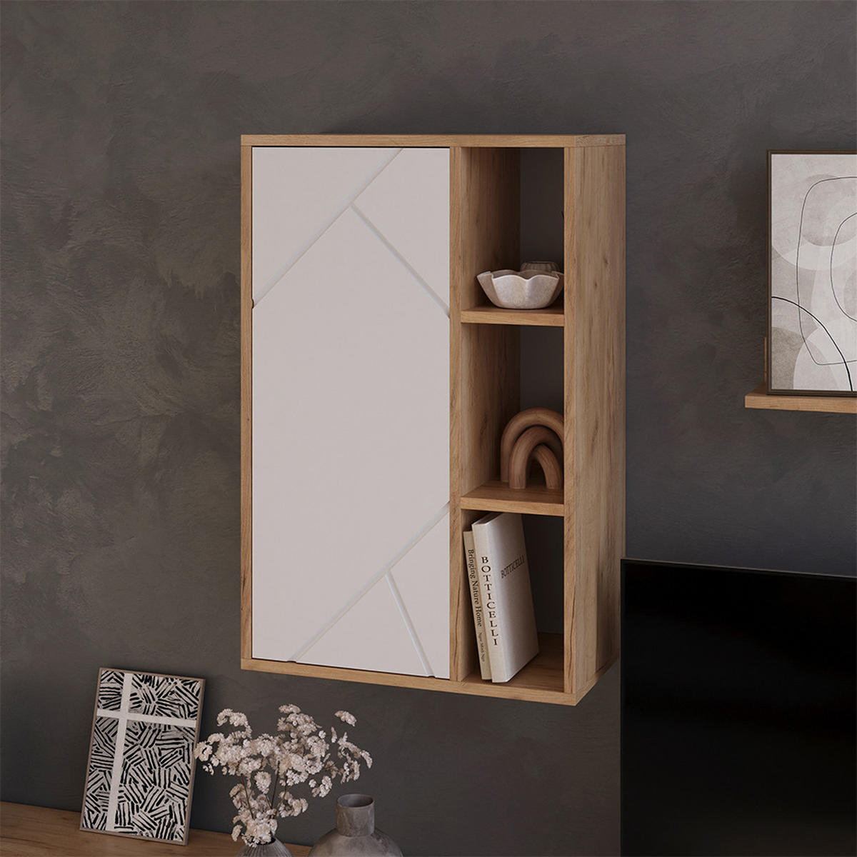 STĚNOVÁ POLICE Berno Zlatá síla dub/bílá - medově dubová, kompozitní dřevo (50.1/78.4/28.3cm) - Vicco