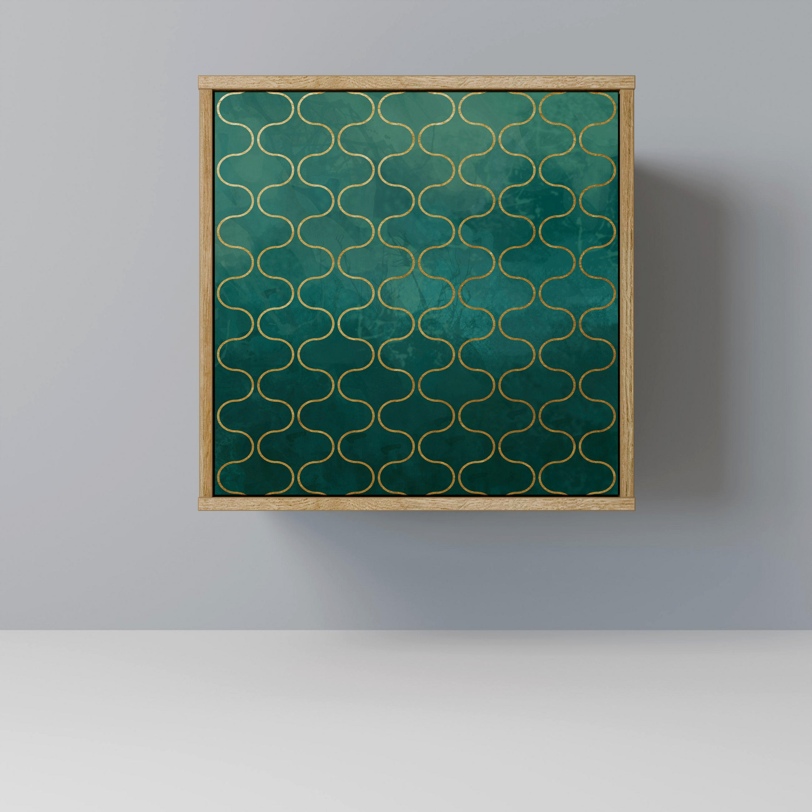 SIDEBOARD TESSELATED GREENERY, Eichefarben, 57,5x42x57,5 cm, Ohne Füße - Eichefarben/Multicolor, Holzwerkstoff (57.5/57.5/42cm) - SpaceRebels