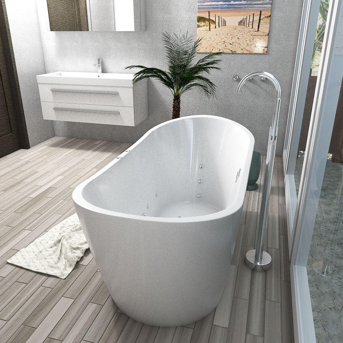 WHIRLPOOL freistehend F23 Armatur AF02 - Weiß, Glas/Kunststoff (80/72/180cm) - AcquaVapore by Sandra Jentho