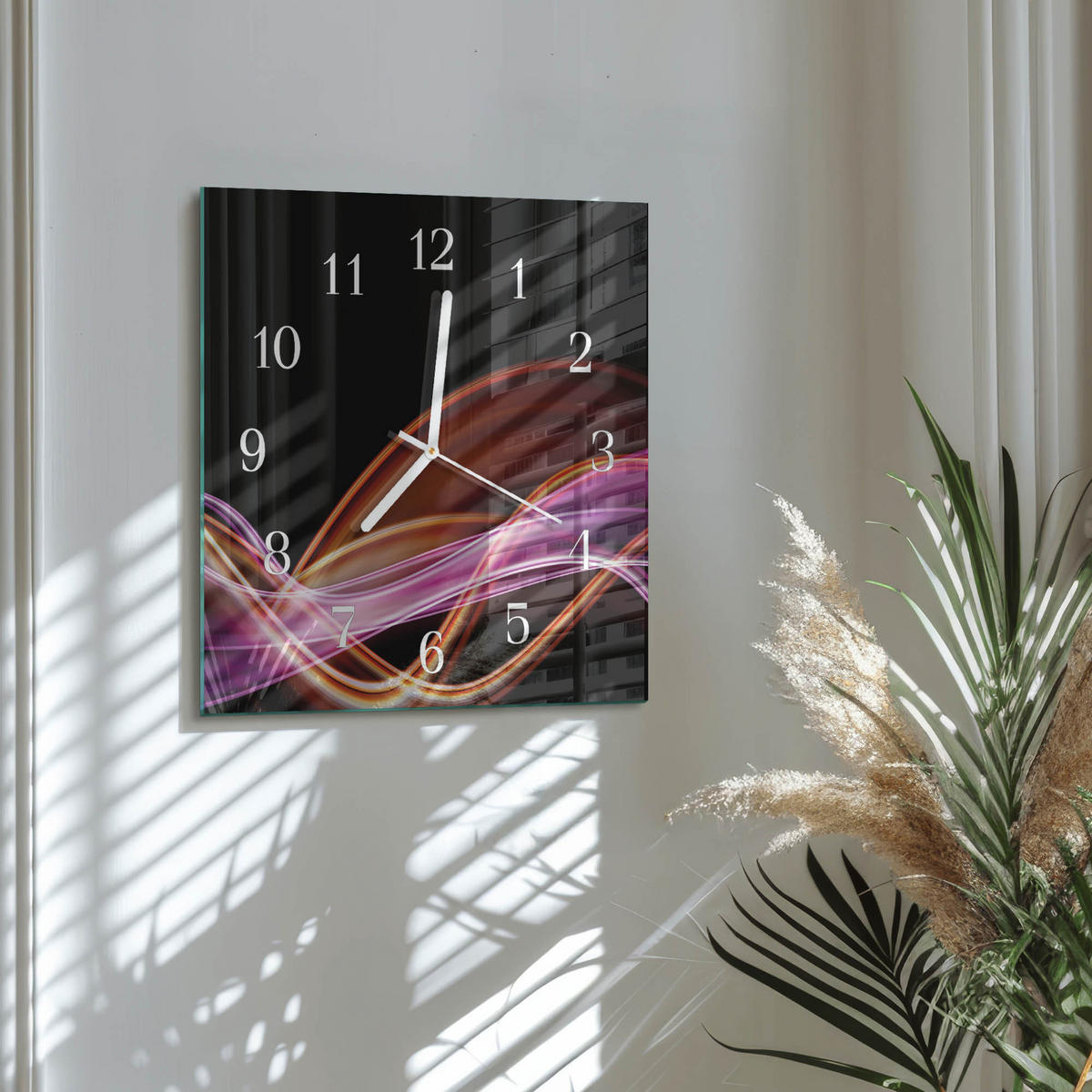 WANDUHR 30x30 cm - Abstrakte Kunst - Lila, Glas (30/30/0.4cm) - TULUP