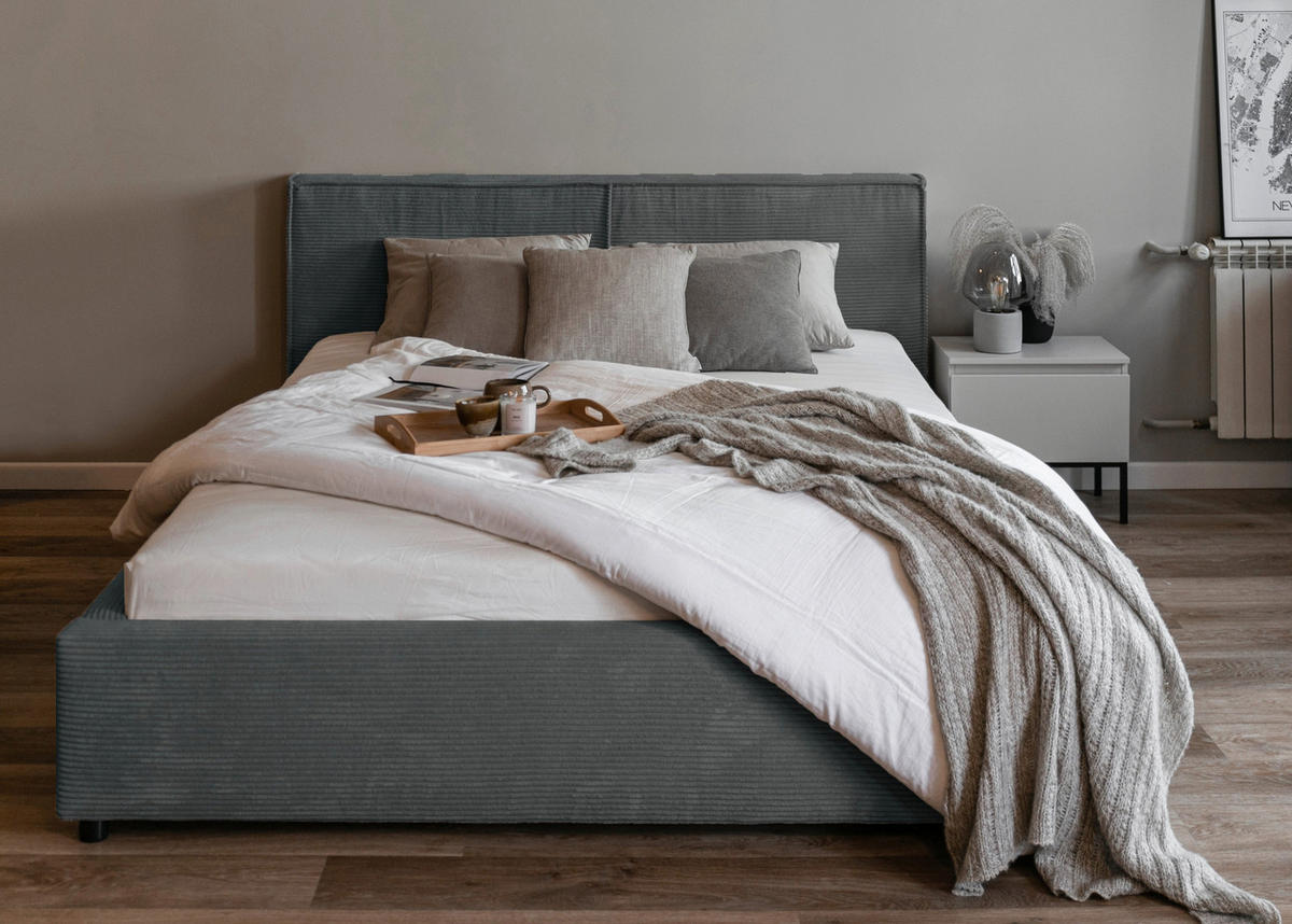 POLSTERBETT Farese Grau Cordbezug 140 cm - Grau, Textil (140/200cm) - Selsey