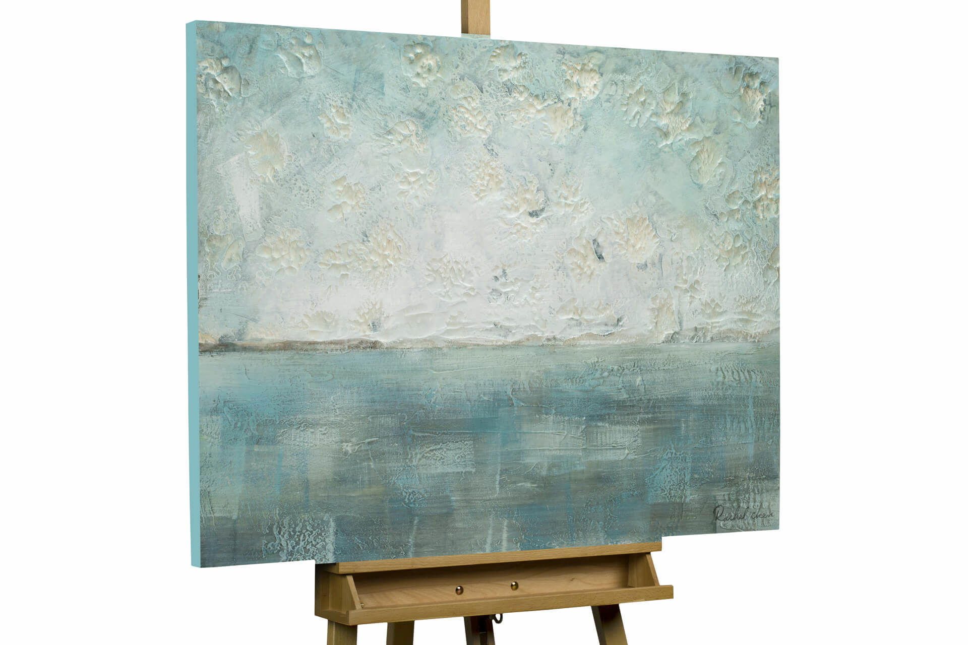 ÖLGEMÄLDE 100/75 cm - Petrol/Weiß, Holz/Textil (1.9/75cm) - KUNSTLOFT