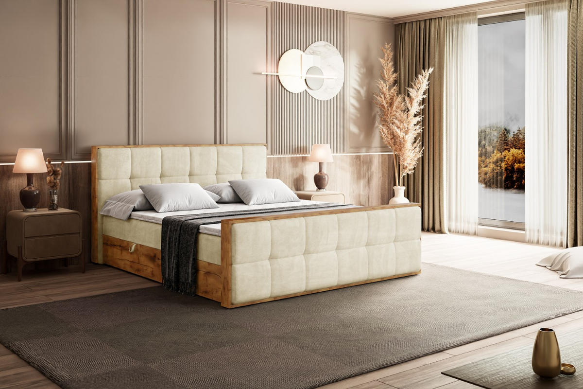 BOXBETT mit Matratze H3 und Lattenrost - LOLLI7-Z - 160x200 - Beige Monolith - Beige, Holzwerkstoff (160/200cm) - ALTDECOR