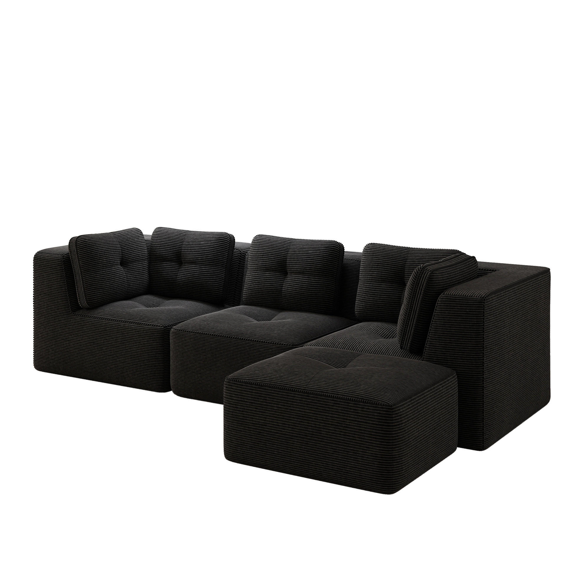 ECKSOFA 297/177/69 cm schwarz aus Cord mit modularem Design und tiefer Sitzfläche - Schwarz, Textil (177/297cm) - OKWISH