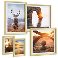 BILDER SET 5er Set - 50x50 cm & 20x30 cm & 40x60 cm Goldrahmen - Blätter des Weißen Tigerwasserfalls - Goldfarben, Kunststoff (40/60cm) - TULUP