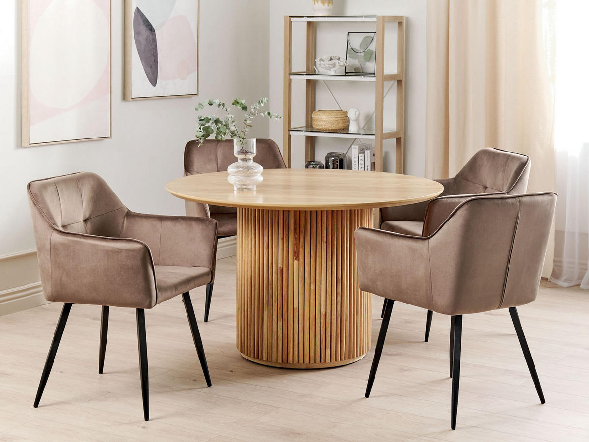 STUHL 2er-Set Samtstoff Braun Jasmin - Braun, Textil/Metall (60/84/49cm) - Beliani