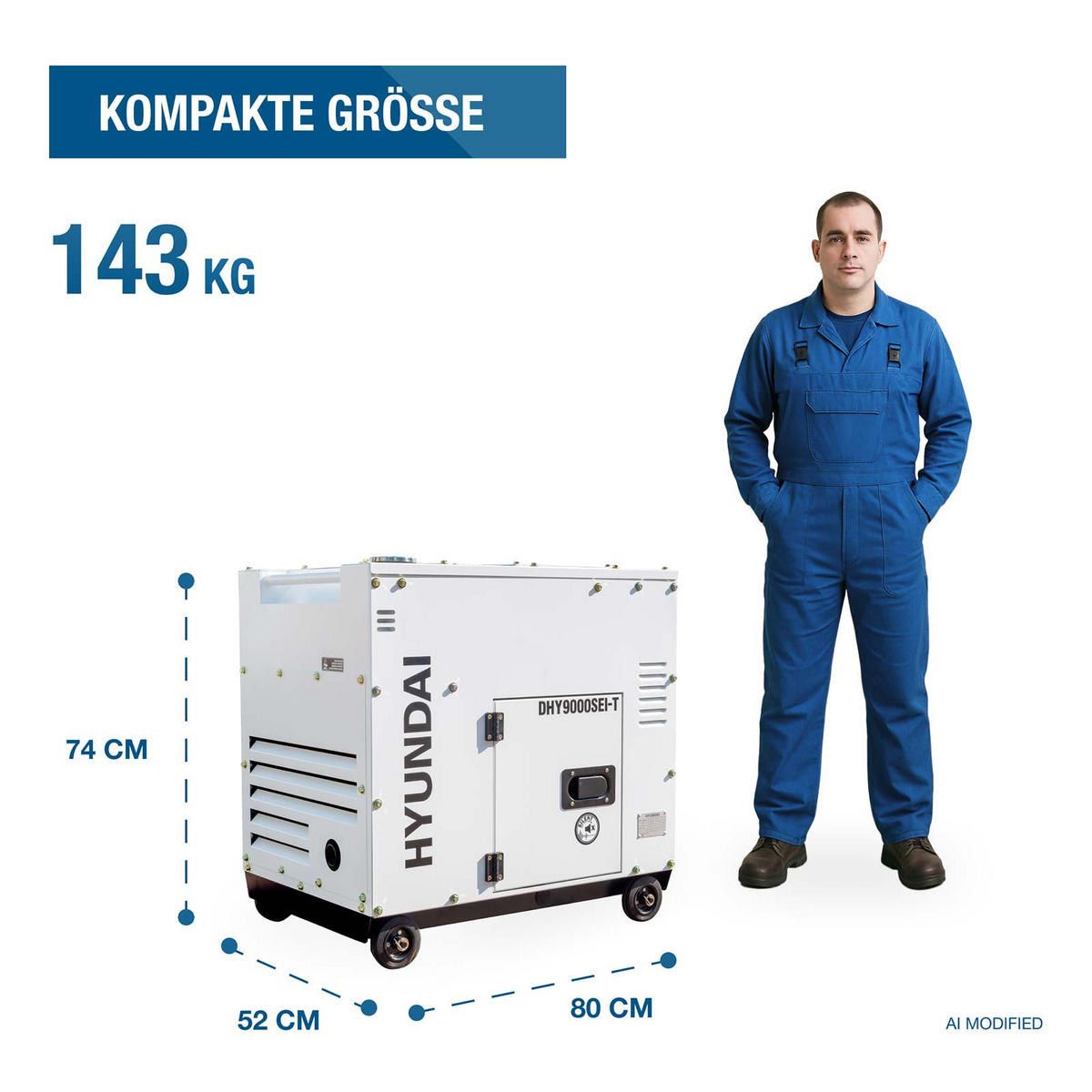 DIESEL Inverter Generator DHY9000SEi-T – 6,5 kW / 8,1 kVA E-START, ATS, 230V & 400V - Weiß, Metall (80/52.5/74cm) - HYUNDAI