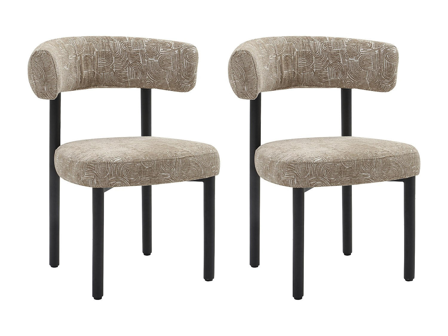 2ER Set Stühle - Strukturstoff & schwarzes Metall - Beige und Weiss - SELORIN - Beige, Textil (58/80/59cm) - Vente-Unique