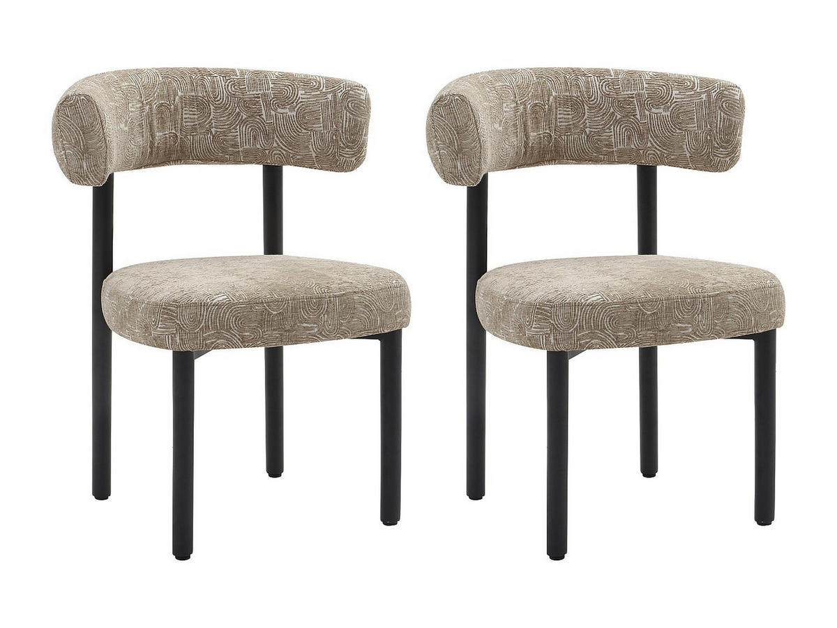 2ER Set Stühle - Strukturstoff & schwarzes Metall - Beige und Weiss - SELORIN - Beige, Textil (58/80/59cm) - Vente-Unique