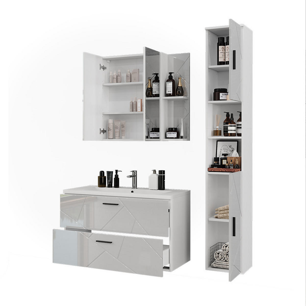 SÚPRAVA KÚPEĽŇOVÉHO NÁBYTKU Irma Biela/biela s vysokým leskom - biela s vysokým leskom, kompozitné drevo (100/57/44.6cm) - Vicco