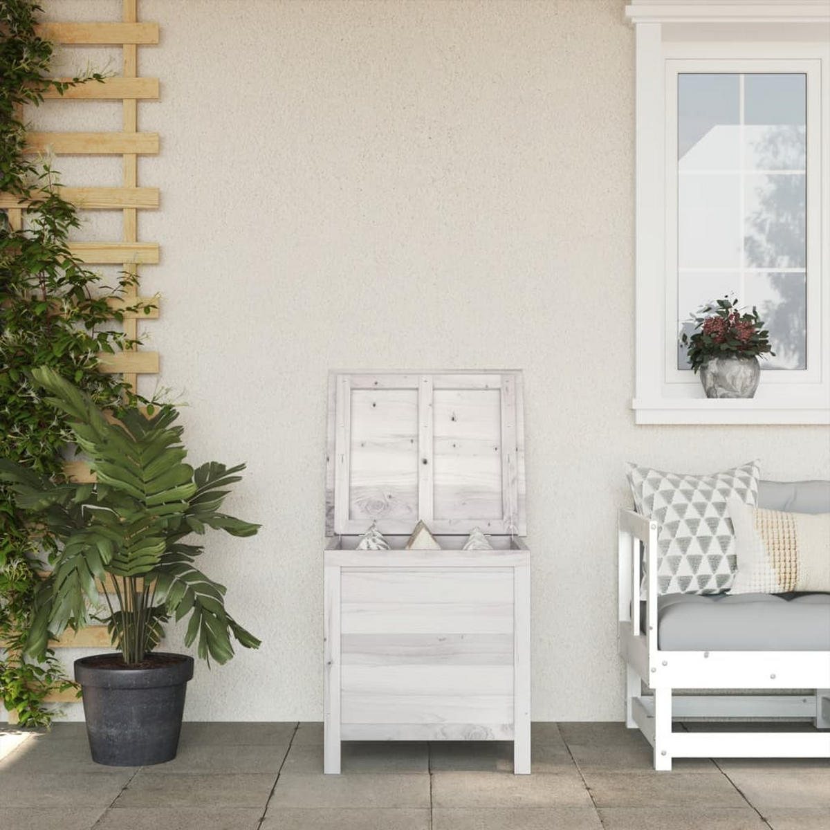 GARTENTRUHE Weiß 50x49x56,5 cm Massivholz Tanne - Weiß, Holzwerkstoff (50/56.5/49cm) - furnicato