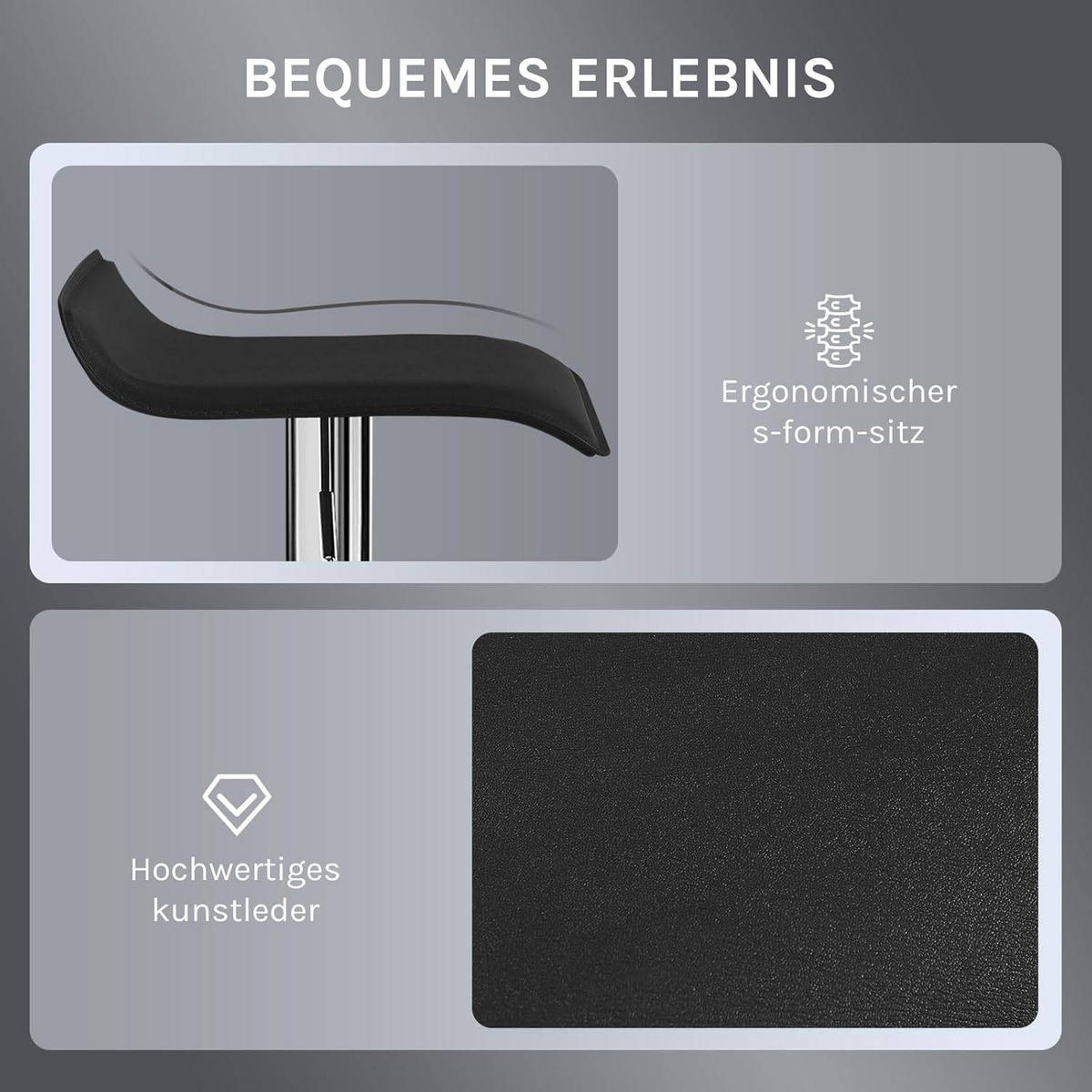 BARHOCKER, Höhenverstellbarer Barstuhl,aus Kunstleder Metall - Schwarz, Metall (38.5/84/39.5cm) - Woltu