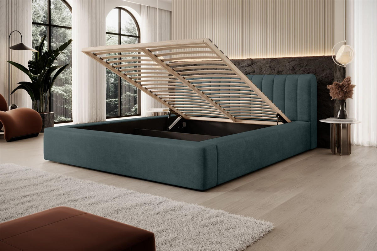 POLSTERBETT Peoria Stoff Macau - Türkis, Holzwerkstoff/Textil (160/200cm) - Fun Möbel