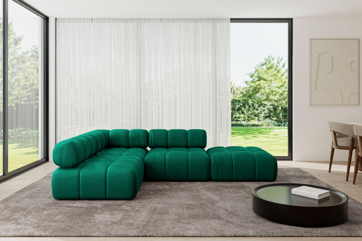 ECKSOFA modulares Sofa Favio-L1 - 285x190x70 cm Dunkelgrün Velours - Dunkelgrün, Holzwerkstoff/Textil (285/190cm) - ALTDECOR