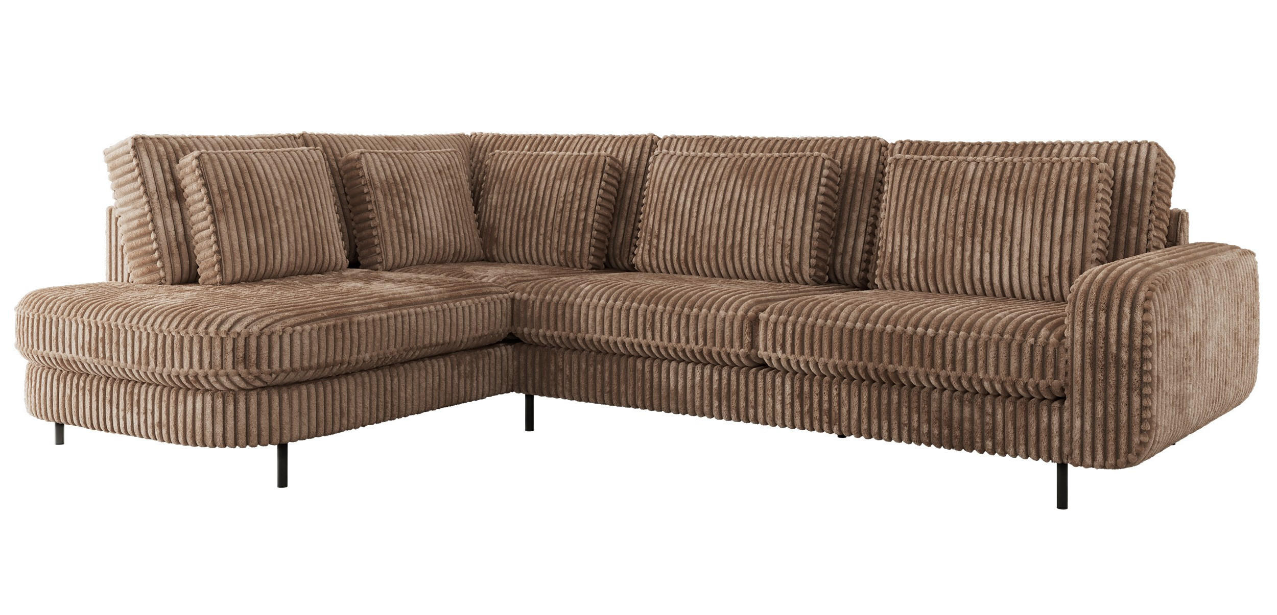 ROHOVÁ SEDAČKA CALENO L - Hnědá Manšestr - Pravá Strana - černá/hnědá, kov/textil (317/225cm) - MKS
