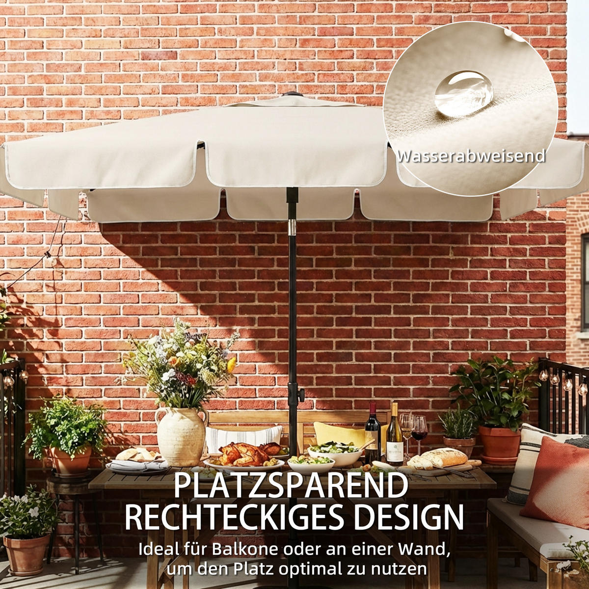 SONNENSCHIRM Metall Polyester Beige - Beige, Metall (122/183cm) - Outsunny