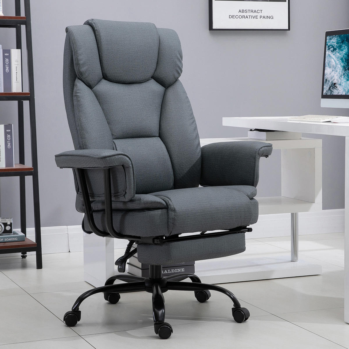 BÜROSTUHL höhenverstellbar Chefsessel Computerstuhl mit Fußstütze 360° PU - Grau, Leder (80/126/68cm) - Vinsetto