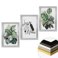 WANDBILDER 3er Set - 20x30 cm Silberner Rahmen - Blätter der weinroten grünen Pflanze - Silberfarben, Kunststoff (20/30cm) - ArtPrintCave