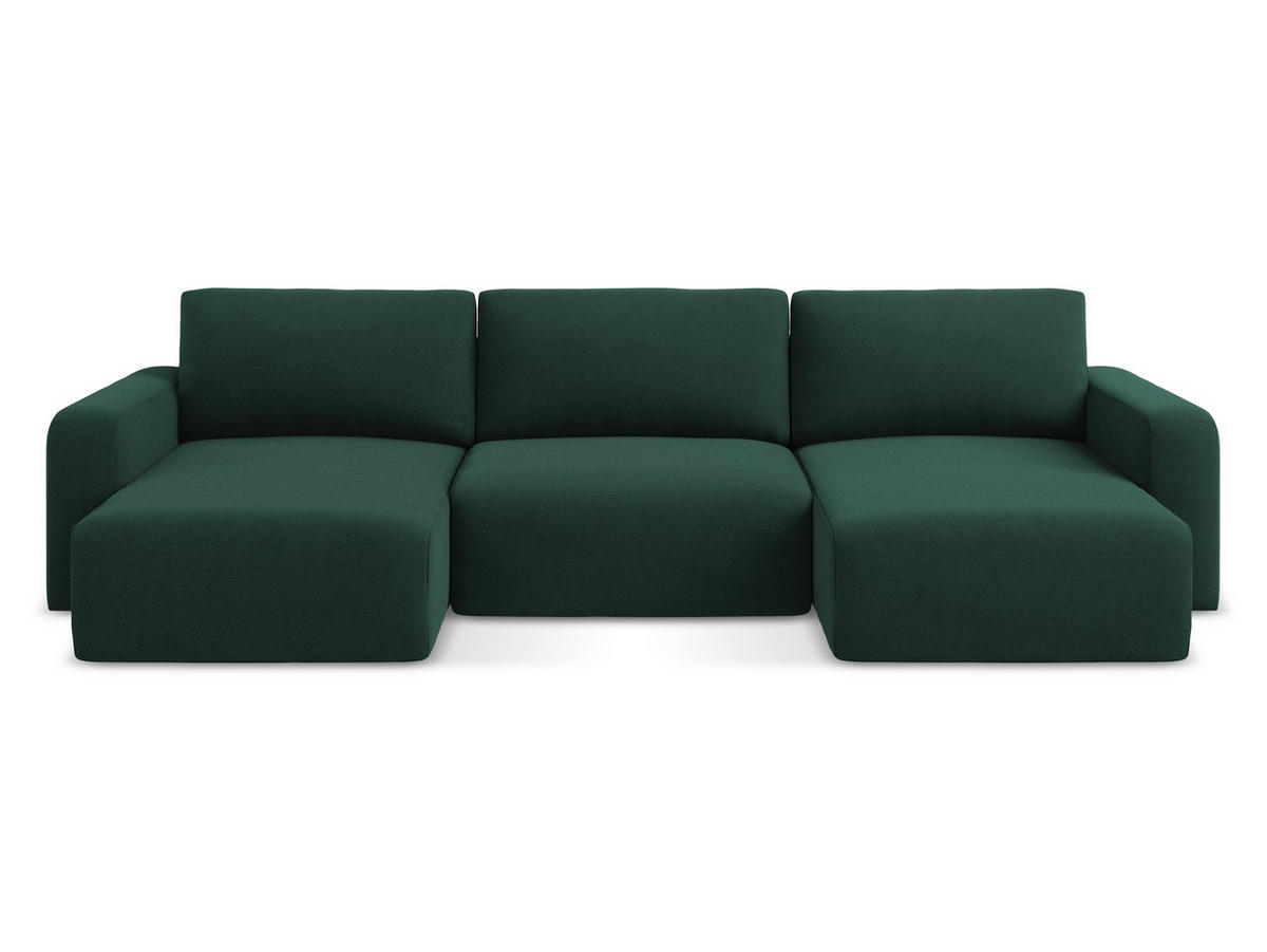 ECKSOFA mit Schlaffunktion rechts Strukturstoff Stoff Grün - Dunkelgrün/Schwarz, Kunststoff/Textil (332/79/149cm) - Makamii