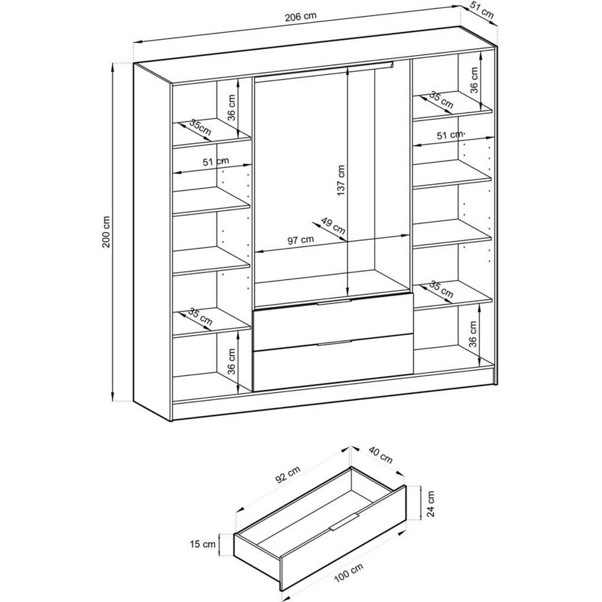 DREHTÜRENSCHRANK Kelly 206/200/51 4-türig graphit - Graphitfarben/Schwarz, Holzwerkstoff/Kunststoff (206/200/51cm) - Beautysofa